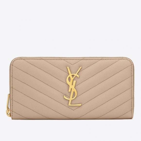 Saint Laurent Cassandre Zip Around Wallet in Beige Matelasse Leather