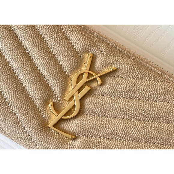 Saint Laurent Cassandre Zip Around Wallet in Beige Matelasse Leather