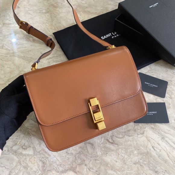 Saint Laurent Le Carre Satchel Bag In Brown Calfskin