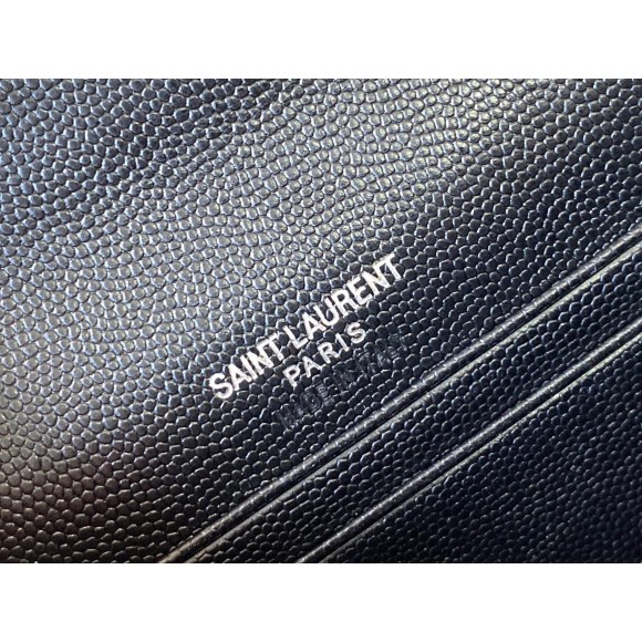 Saint Laurent Cassandre Small Envelope All Black Wallet in Matelasse Leather