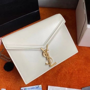 Saint Laurent Cassandra Medium Chain Bag In White Calfskin Saint Laurent Cassandra Medium Chain Bag In White Calfskin