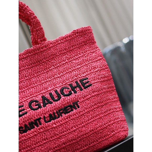 Saint Laurent Rive Gauche Tote Bag in Neon Pink Raffia Crochet