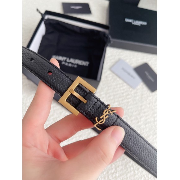 Saint Laurent Cassandre Square Buckle Belt 20MM In Black Calfskin