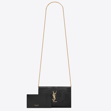 Saint Laurent Uptown Chain Wallet in Black Crocodile-embossed Leather Saint Laurent Uptown Chain Wallet in Black Crocodile-embossed Leather