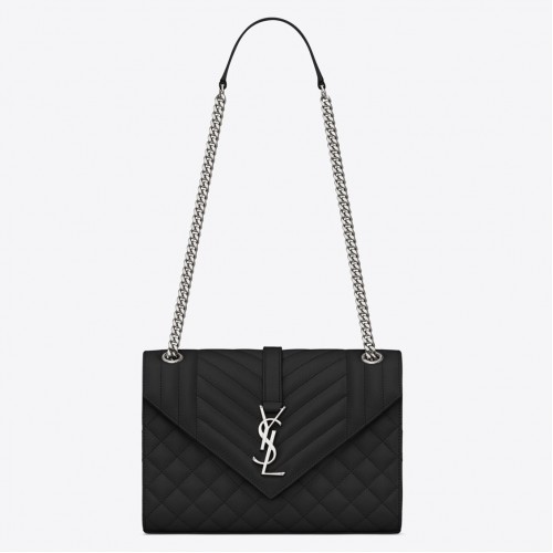 Saint Laurent Envelope Medium Bag In Noir Matelasse Grained Leather