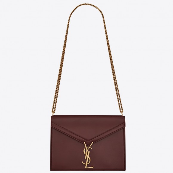 Saint Laurent Cassandra Medium Chain Bag In Bordeaux Calfskin