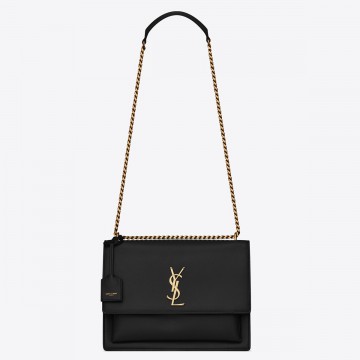 Saint Laurent Sunset Large Chain Bag In Black Calfskin Saint Laurent Sunset Large Chain Bag In Black Calfskin