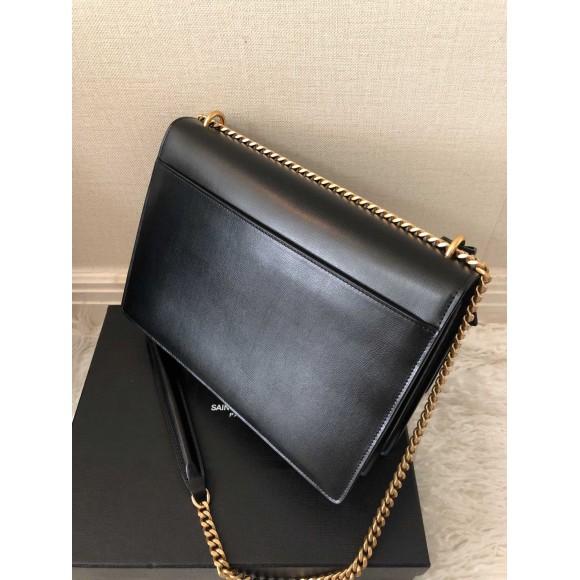 Saint Laurent Sunset Large Chain Bag In Black Calfskin