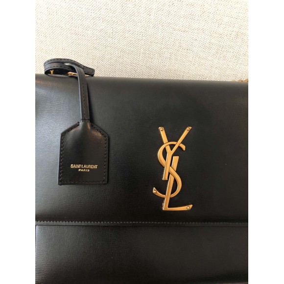 Saint Laurent Sunset Large Chain Bag In Black Calfskin