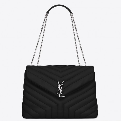 Saint Laurent LouLou Medium Chain Bag In Noir Quilted Calfskin