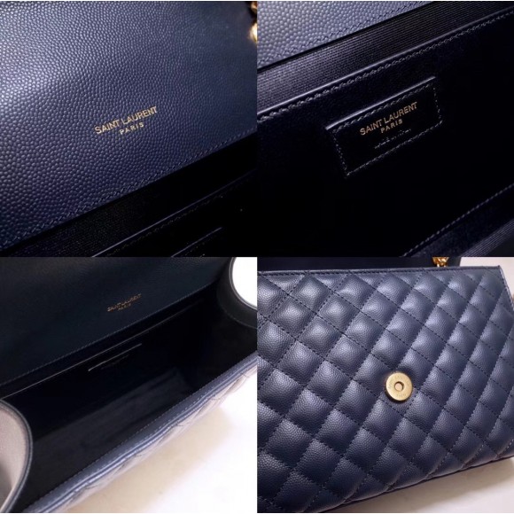 Saint Laurent Envelope Medium Bag In Navy Matelasse Grained Leather