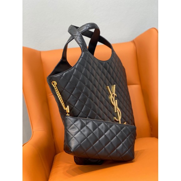 Saint Laurent Icare Maxi Shopping Bag In Black Quilted Lambskin