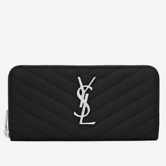 Saint Laurent Cassandre Zip Around Wallet in Noir Matelasse Leather