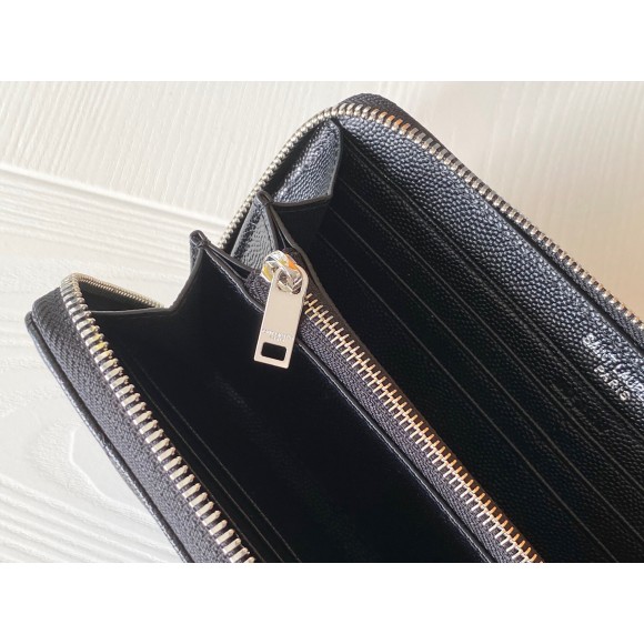 Saint Laurent Cassandre Zip Around Wallet in Noir Matelasse Leather