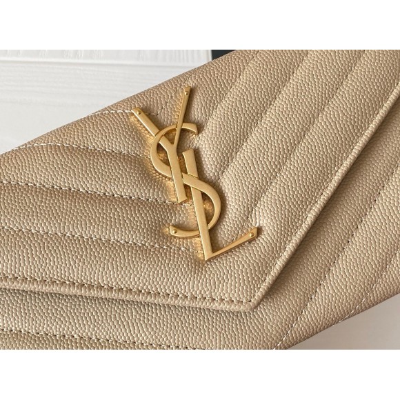 Saint Laurent Cassandre Large Flap Wallet in Beige Matelasse Leather