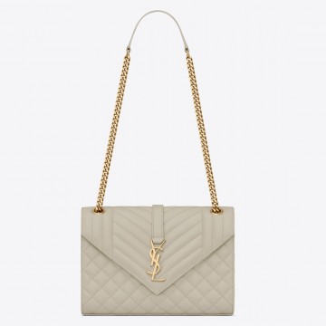 Saint Laurent Envelope Medium Bag In White Matelasse Grained Leather Saint Laurent Envelope Medium Bag In White Matelasse Grained Leather