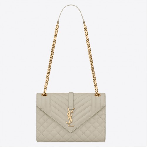 Saint Laurent Envelope Medium Bag In White Matelasse Grained Leather