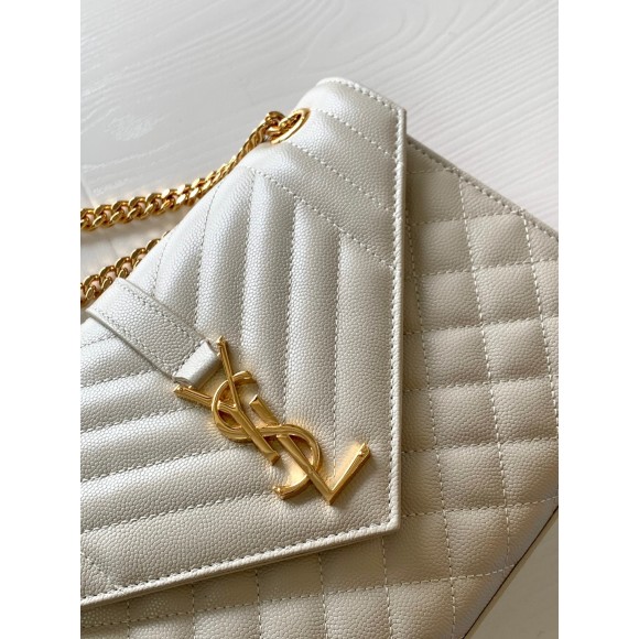 Saint Laurent Envelope Medium Bag In White Matelasse Grained Leather