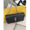 Saint Laurent Cassandre Matelasse Chain Wallet in Noir Grained Leather