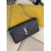 Saint Laurent Cassandre Matelasse Chain Wallet in Noir Grained Leather