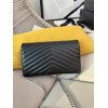 Saint Laurent Cassandre Matelasse Chain Wallet in Noir Grained Leather