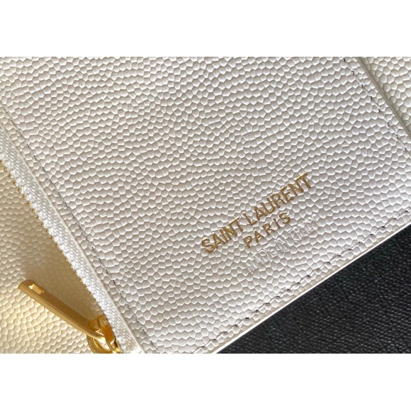 Saint Laurent Cassandre Tri-fold Wallet in White Matelasse Leather