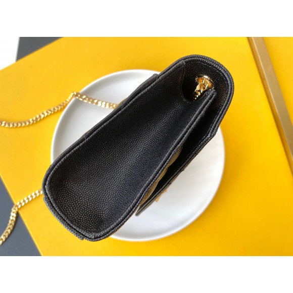 Saint Laurent Envelope Small Bag In Black Matelasse Grained Leather