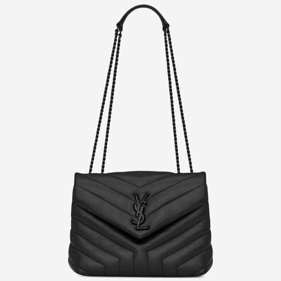 Saint Laurent LouLou Small Chain Bag In All Black Quilted Calfskin