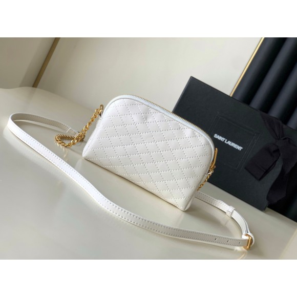 Saint Laurent Gaby Zipped Pouch in White Quilted Lambskin