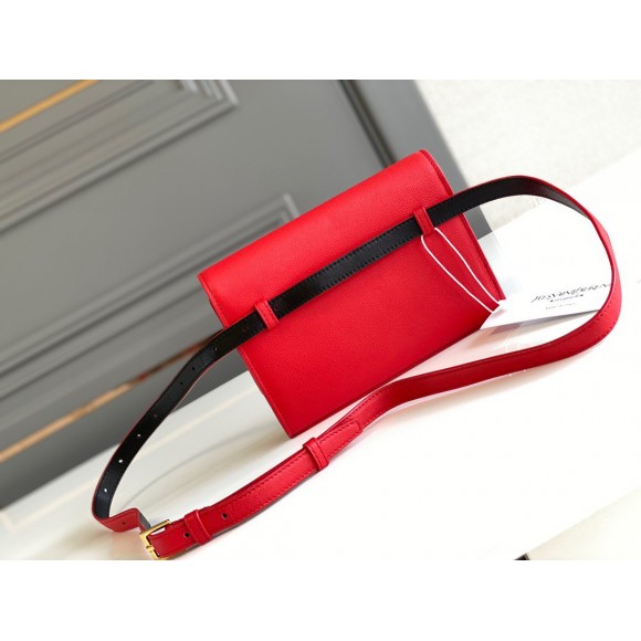 Saint Laurent Kate Belt Bag In Red Calfskin