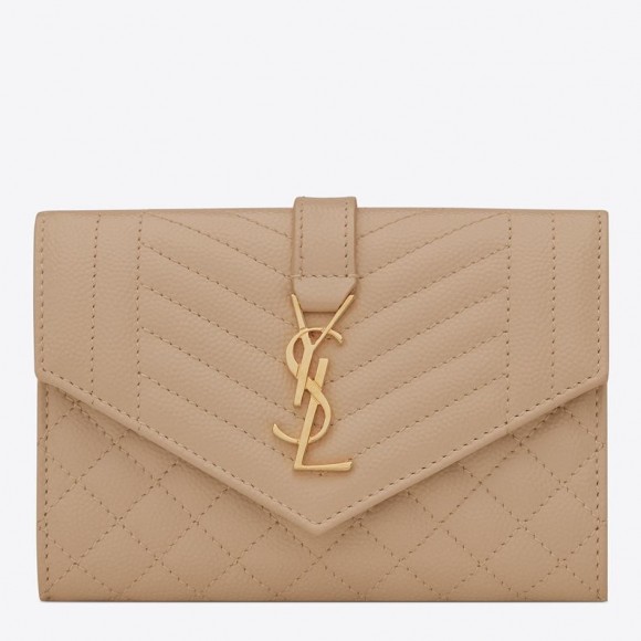 Saint Laurent Small Envelope Wallet in Beige Matelasse Leather