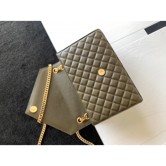 Saint Laurent Envelope Medium Bag In Khaki Matelasse Grained Leather