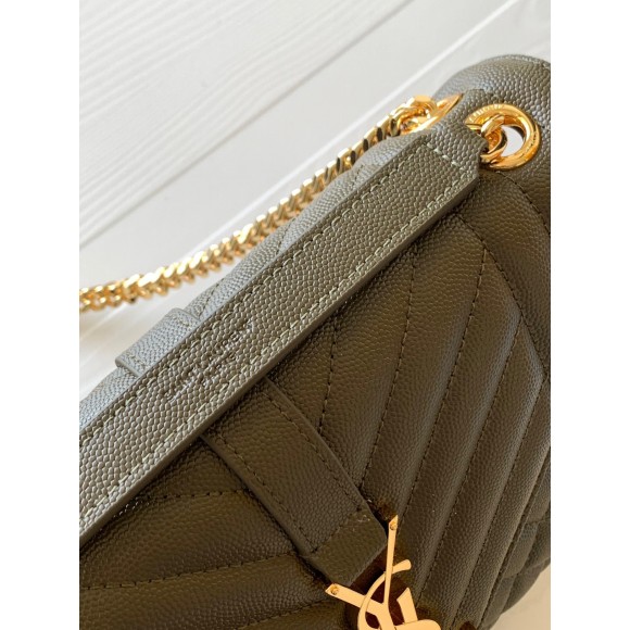 Saint Laurent Envelope Medium Bag In Khaki Matelasse Grained Leather