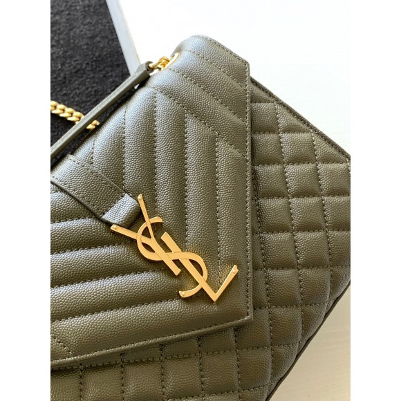 Saint Laurent Envelope Medium Bag In Khaki Matelasse Grained Leather