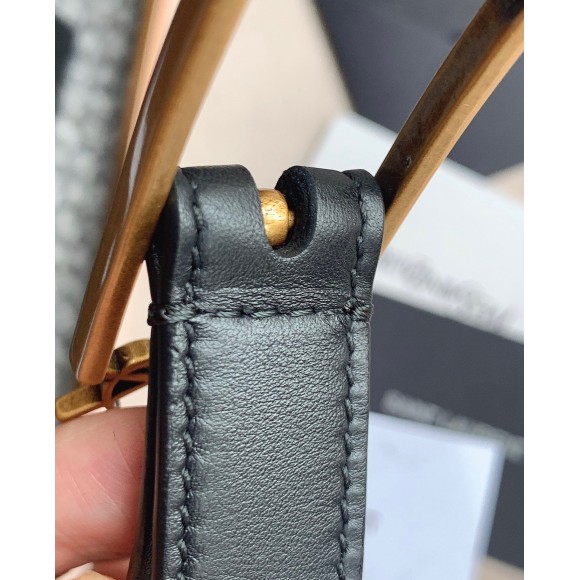 Saint Laurent New Cassandre Buckle Belt 20MM In Black Leather