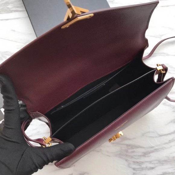 Saint Laurent Cassandra Medium Bag In Bordeaux Grained Leather