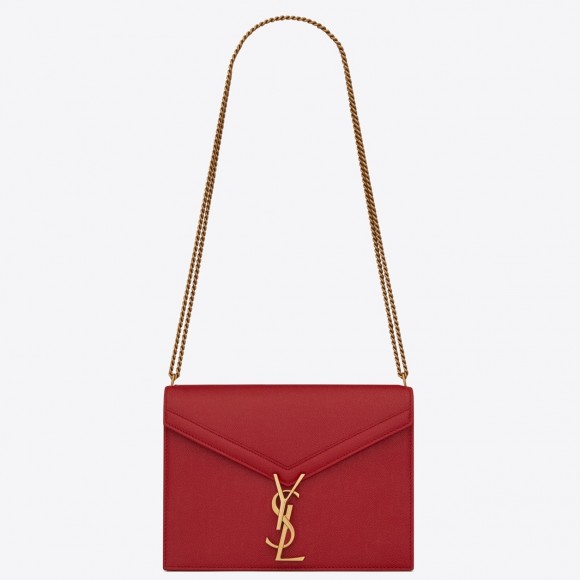 Saint Laurent Cassandra Medium Chain Bag In Red Grained Leather