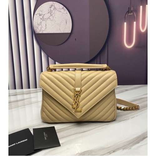 Saint Laurent College Medium Chain Bag In Beige Goatskin Saint Laurent College Medium Chain Bag In Beige Goatskin