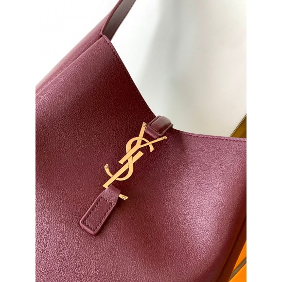 Saint Laurent Le 5 À 7 Soft Small Shoulder Bag in Bordeaux Leather