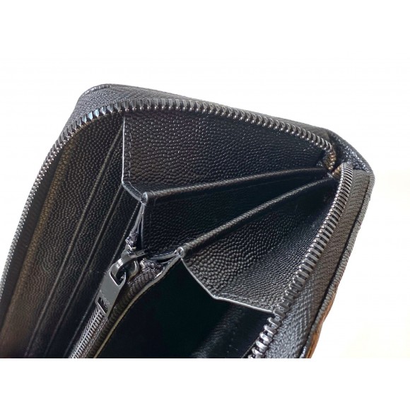 Saint Laurent Cassandre Zip Around All Black Wallet in Matelasse Leather