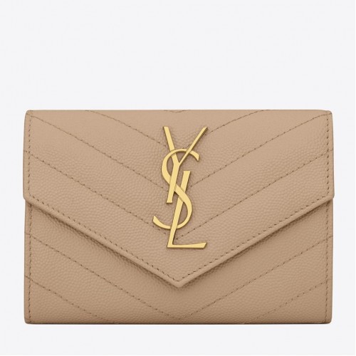 Saint Laurent Cassandre Small Envelope Wallet in Beige Matelasse Leather