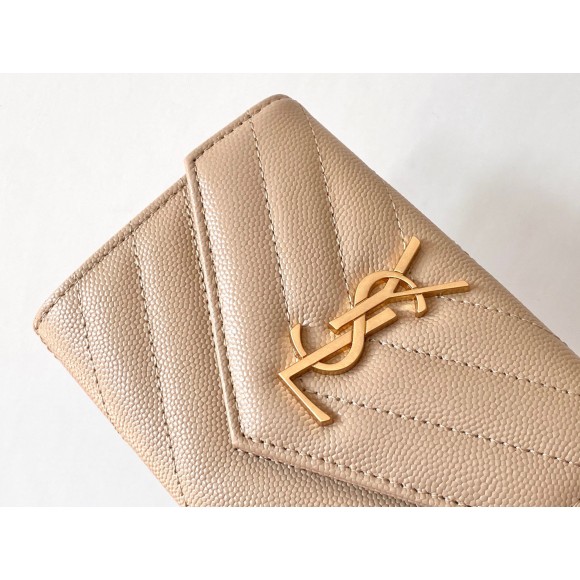 Saint Laurent Cassandre Small Envelope Wallet in Beige Matelasse Leather