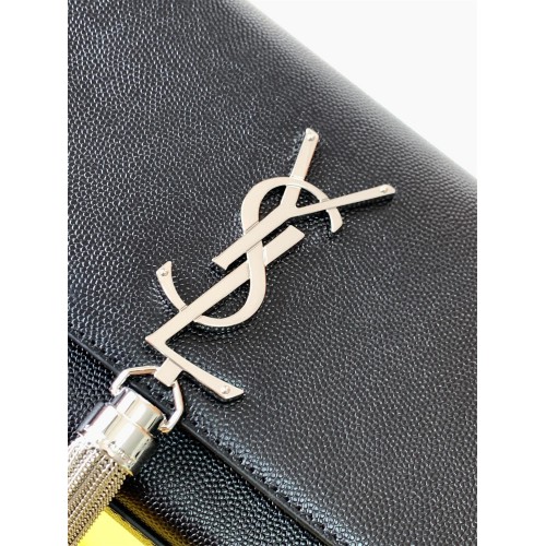 Saint Laurent Kate Small Tassel Bag In Noir Grain De Poudre Leather