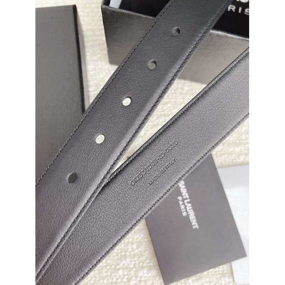 Saint Laurent Cassandre Square Buckle Belt 30MM In Black Leather