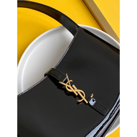 Saint Laurent Le 5 À 7 Hobo Bag in Black Patent Calfskin Saint Laurent Le 5 À 7 Hobo Bag in Black Patent Calfskin