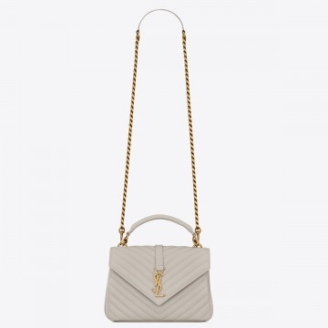 Saint Laurent College Medium Chain Bag In White Goatskin