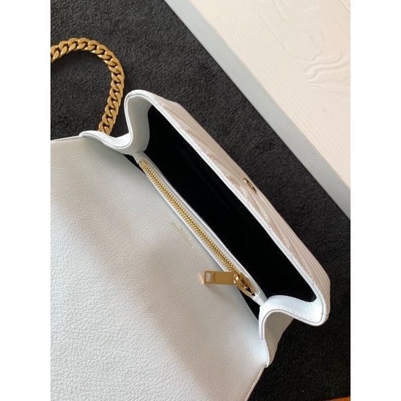 Saint Laurent College Medium Chain Bag In White Goatskin