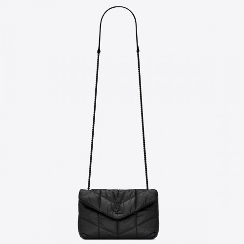 Saint Laurent Puffer Toy All Black Bag In Quilted Lambskin