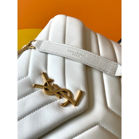 Saint Laurent LouLou Small Chain Bag In White Quilted Calfskin