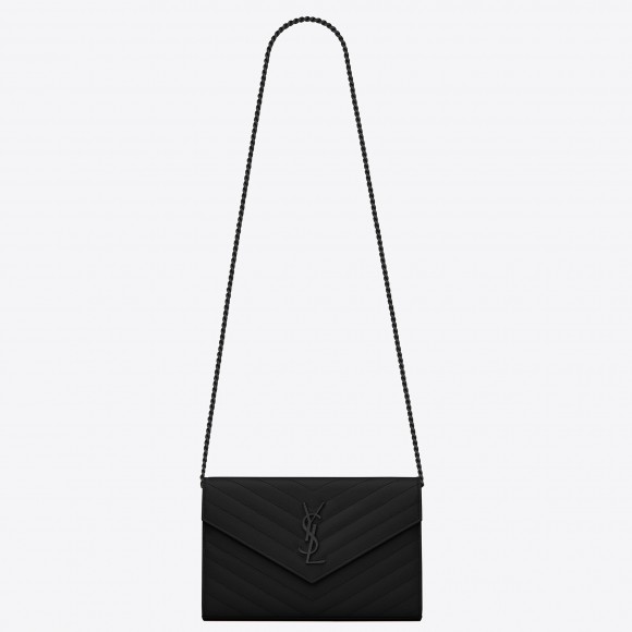 Saint Laurent Cassandre Matelasse Chain Wallet with Black Hardware